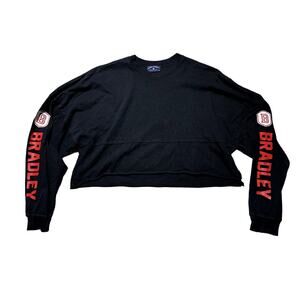 Spirit Jersey Women S Black & Red Bradley University Long Sleeve Cropped T-Shirt